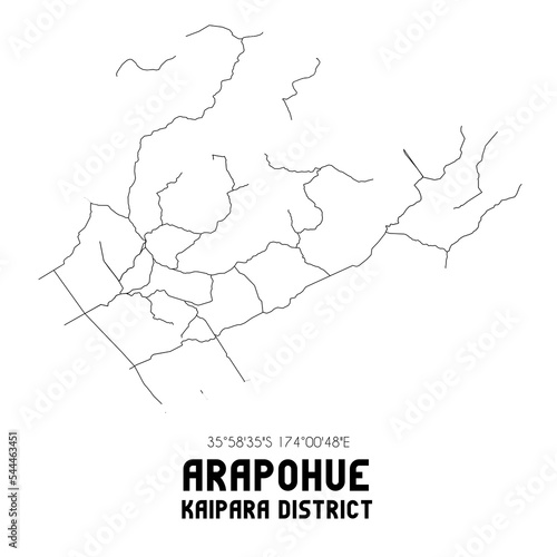 Arapohue, Kaipara District, New Zealand. Minimalistic road map with black and white lines photo