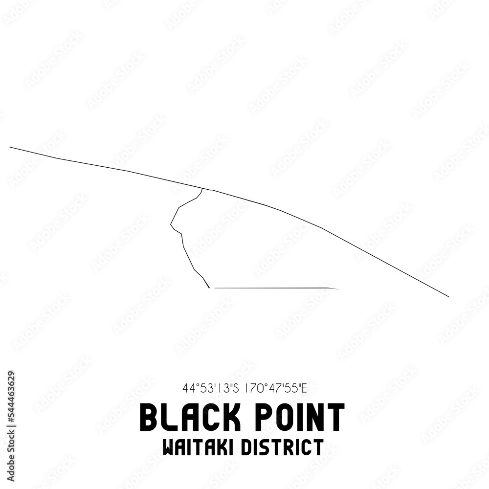 Black Point, Waitaki District, New Zealand. Minimalistic road map with