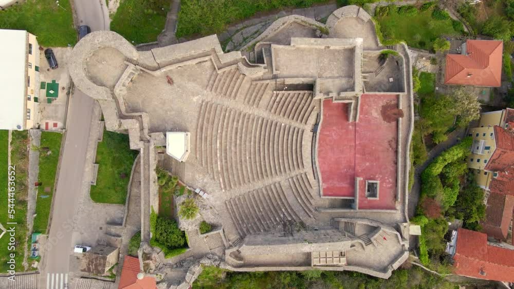Aerial video of the Kanli Kula Fortress or the bloody tower in the center of Herceg Novi, a coastal city at the entrance to the Boka Kotor Bay. Travel destinations of Montenegro Aerial video of the Kanli Kula Fortress or the bloody tower in the center of Herceg Novi, a coastal city at the entrance to the Boka Kotor Bay. Travel destinations of Montenegro