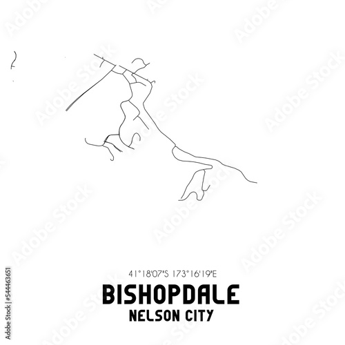 Bishopdale, Nelson City, New Zealand. Minimalistic road map with black and white lines