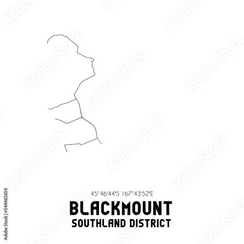 Blackmount  Southland District  New Zealand. Minimalistic road map with black and white lines