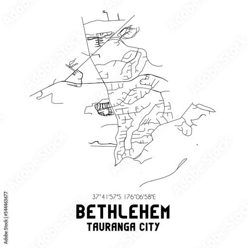 Bethlehem  Tauranga City  New Zealand. Minimalistic road map with black and white lines