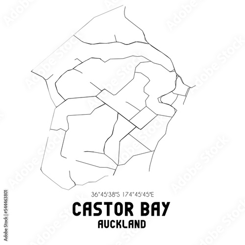 Castor Bay, Auckland, New Zealand. Minimalistic road map with black and white lines