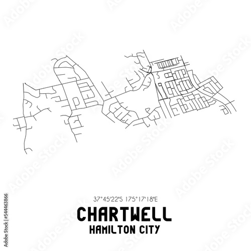 Chartwell, Hamilton City, New Zealand. Minimalistic road map with black and white lines photo