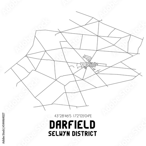 Darfield, Selwyn District, New Zealand. Minimalistic road map with black and white lines photo