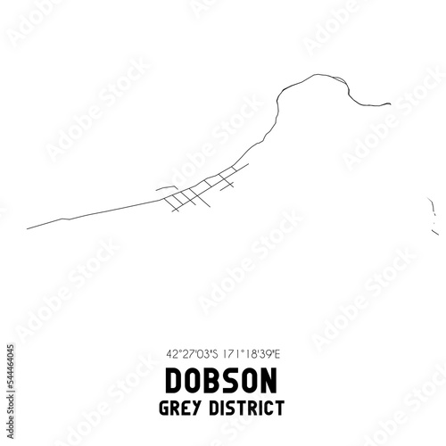 Dobson, Grey District, New Zealand. Minimalistic road map with black and white lines photo