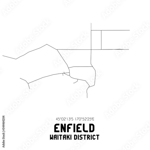 Enfield, Waitaki District, New Zealand. Minimalistic road map with black and white lines photo