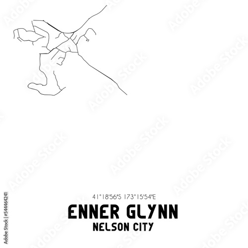 Enner Glynn, Nelson City, New Zealand. Minimalistic road map with black and white lines photo