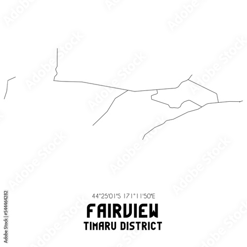 Fairview  Timaru District  New Zealand. Minimalistic road map with black and white lines