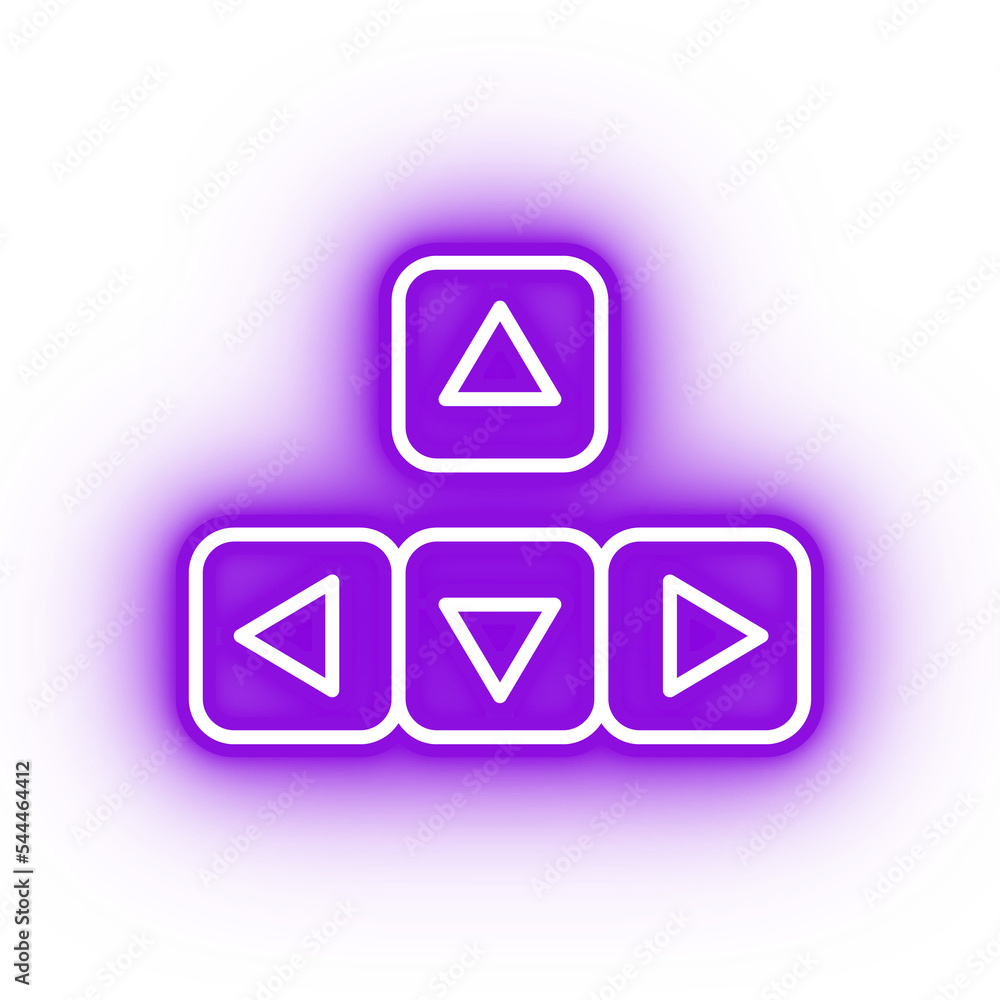 Neon purple arrow keys icon, keyboard buttons on transparent background Neon purple arrow keys icon, keyboard buttons on transparent background