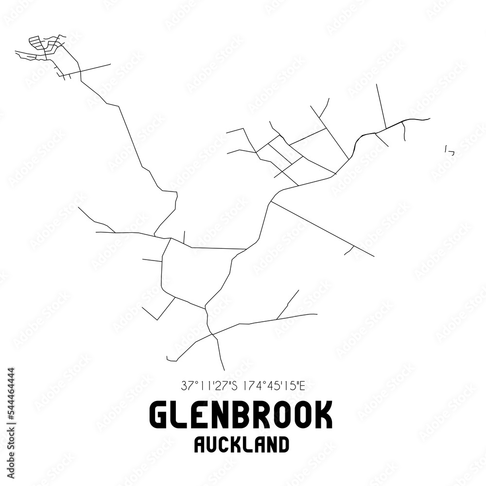 Glenbrook, Auckland, New Zealand. Minimalistic road map with black and white lines Glenbrook, Auckland, New Zealand. Minimalistic road map with black and white lines