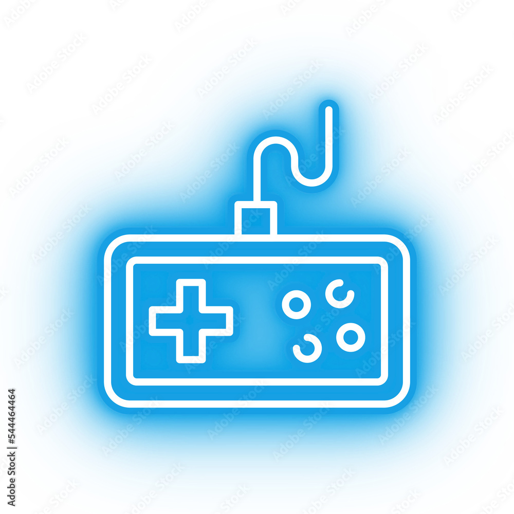 Neon blue controller icon, retro game controller on transparent background Neon blue controller icon, retro game controller on transparent background