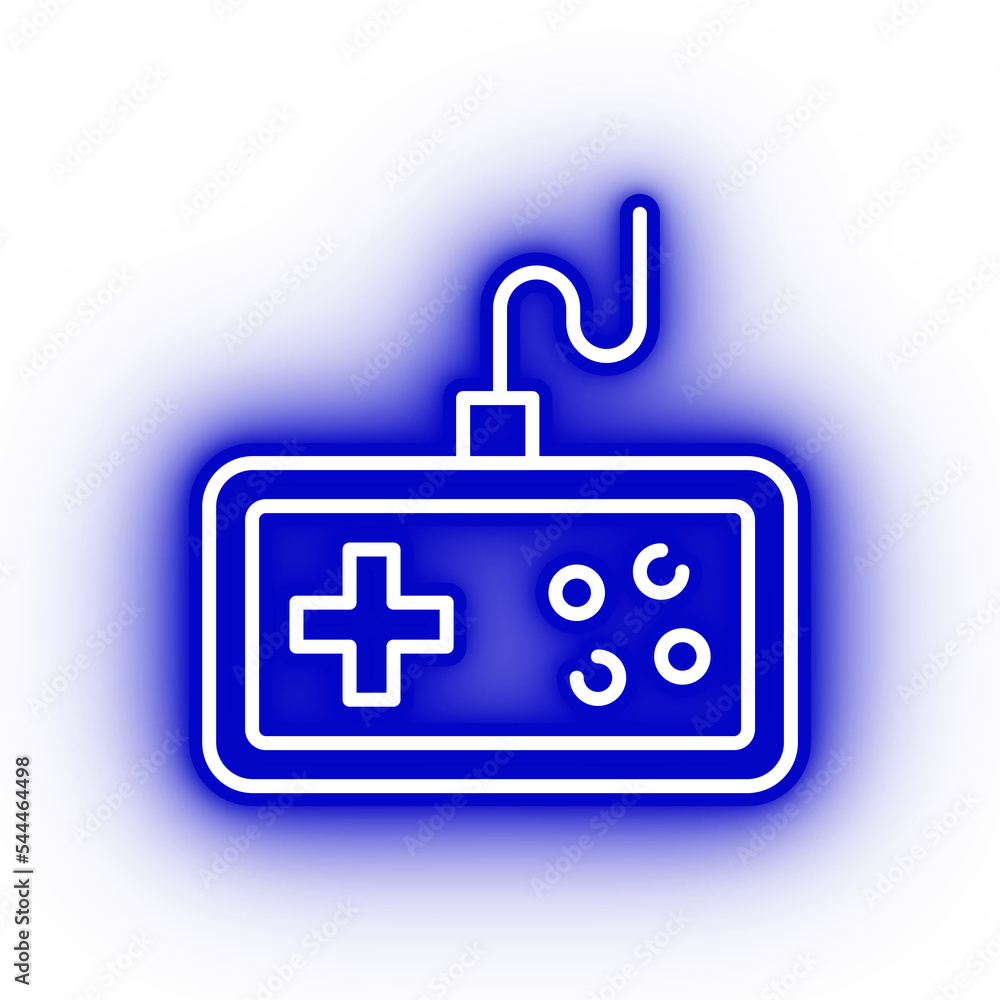 Neon blue controller icon, retro game controller on transparent background Neon blue controller icon, retro game controller on transparent background