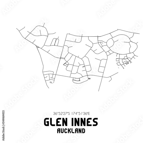 Glen Innes  Auckland  New Zealand. Minimalistic road map with black and white lines