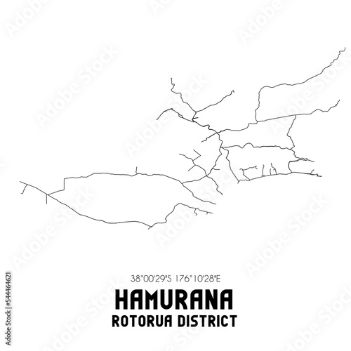 Hamurana, Rotorua District, New Zealand. Minimalistic road map with black and white lines photo