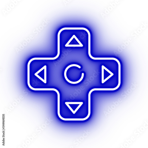 Neon blue d-pad icon, arrow buttons on transparent background photo