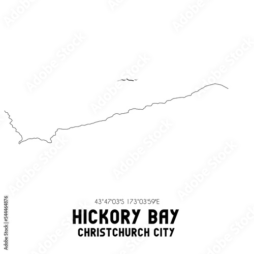 Hickory Bay, Christchurch City, New Zealand. Minimalistic road map with black and white lines
