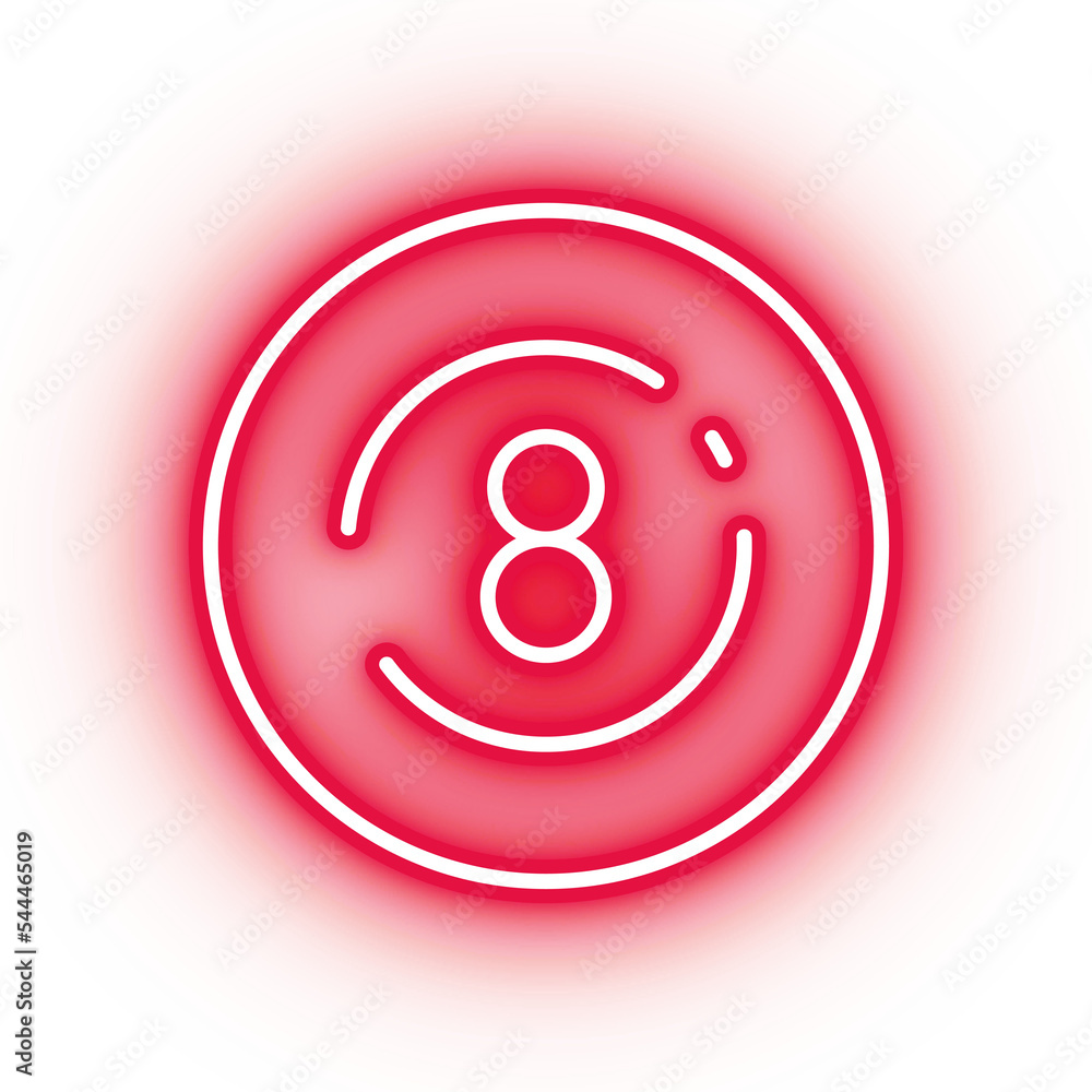 Neon red eight ball icon, billiard ball on transparent background Neon red eight ball icon, billiard ball on transparent background
