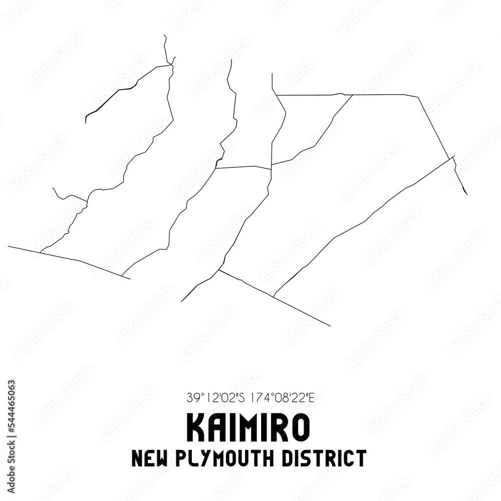 Kaimiro, New Plymouth District, New Zealand. Minimalistic road map with black and white lines Kaimiro, New Plymouth District, New Zealand. Minimalistic road map with black and white lines