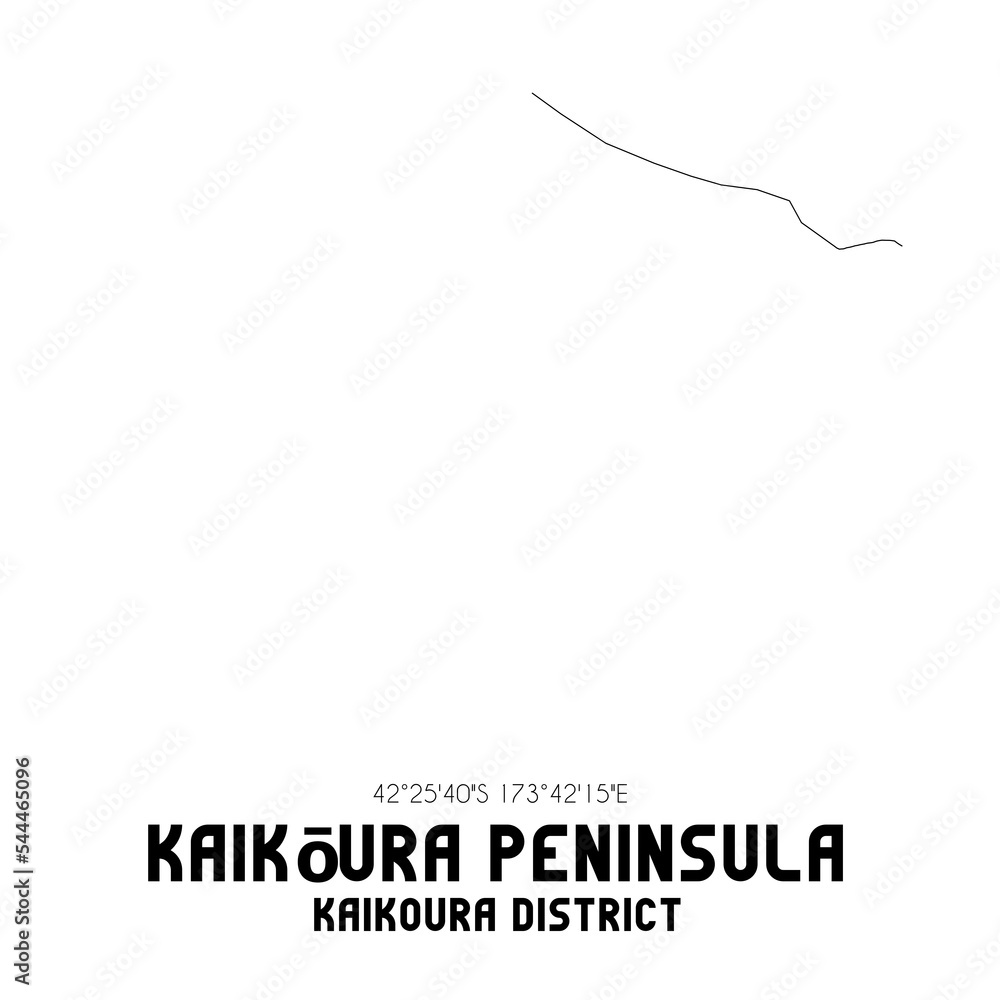 Kaikoura Peninsula, Kaikoura District, New Zealand. Minimalistic road map with black and white lines Kaikoura Peninsula, Kaikoura District, New Zealand. Minimalistic road map with black and white lines