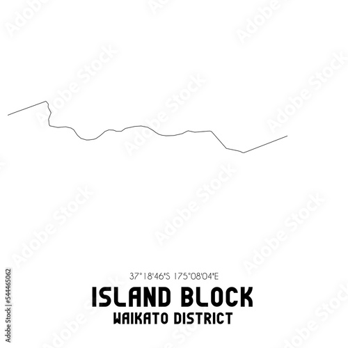 Island Block, Waikato District, New Zealand. Minimalistic road map with black and white lines