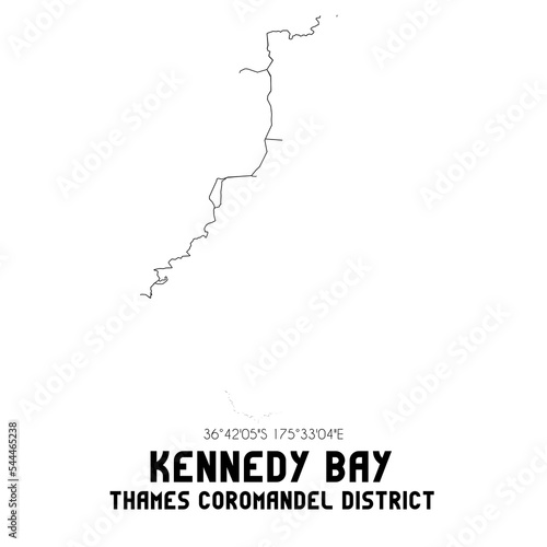 Kennedy Bay, Thames-Coromandel District, New Zealand. Minimalistic road map with black and white lines