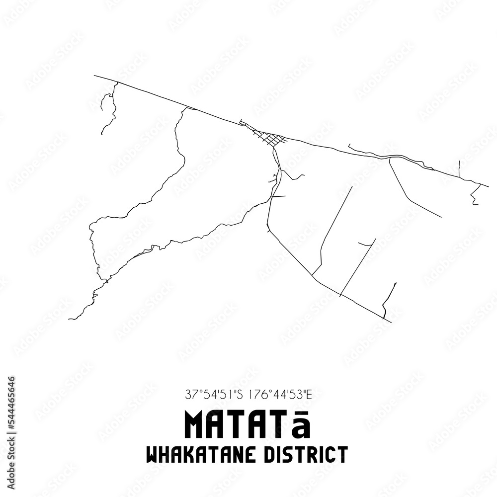 Matata, Whakatane District, New Zealand. Minimalistic road map with