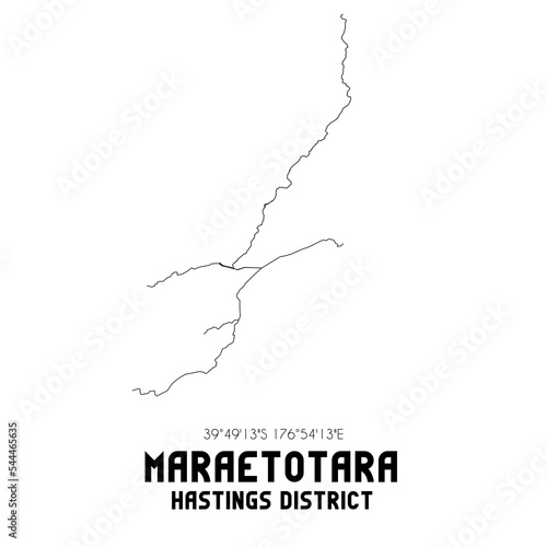 Maraetotara, Hastings District, New Zealand. Minimalistic road map with black and white lines photo