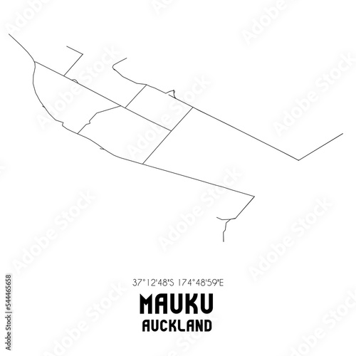 Mauku, Auckland, New Zealand. Minimalistic road map with black and white lines photo