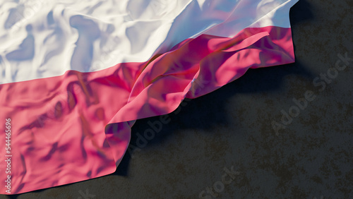 Flag of Poland with beautiful lighting and colors. Isolated with dark background and copy space.  photo