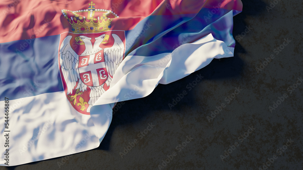 Flag of Serbia with beautiful lighting and colors. Isolated with dark background and copy space. 