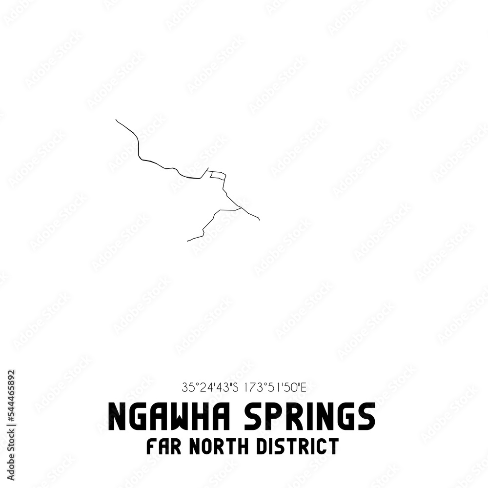 Ngawha Springs, Far North District, New Zealand. Minimalistic road map with black and white lines Ngawha Springs, Far North District, New Zealand. Minimalistic road map with black and white lines