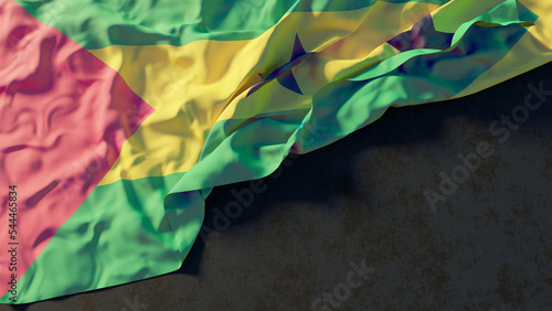 Flag of Sao Tome and Principe with beautiful lighting and colors. Isolated with dark background and copy space.  photo