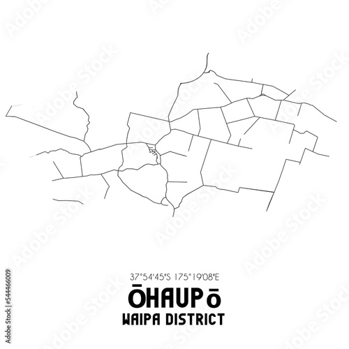 Ohaupo, Waipa District, New Zealand. Minimalistic road map with black and white lines