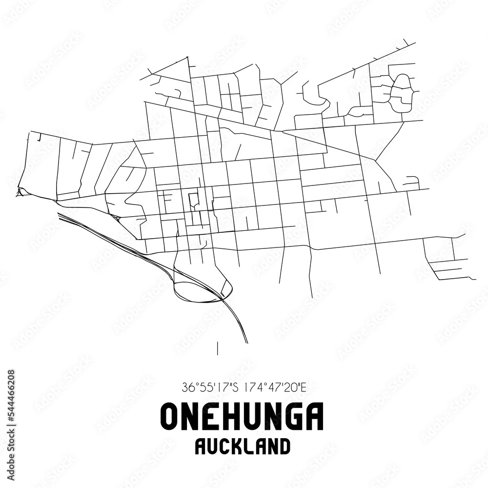 Onehunga, Auckland, New Zealand. Minimalistic road map with black and white lines Onehunga, Auckland, New Zealand. Minimalistic road map with black and white lines