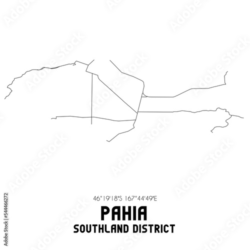 Pahia, Southland District, New Zealand. Minimalistic road map with black and white lines photo