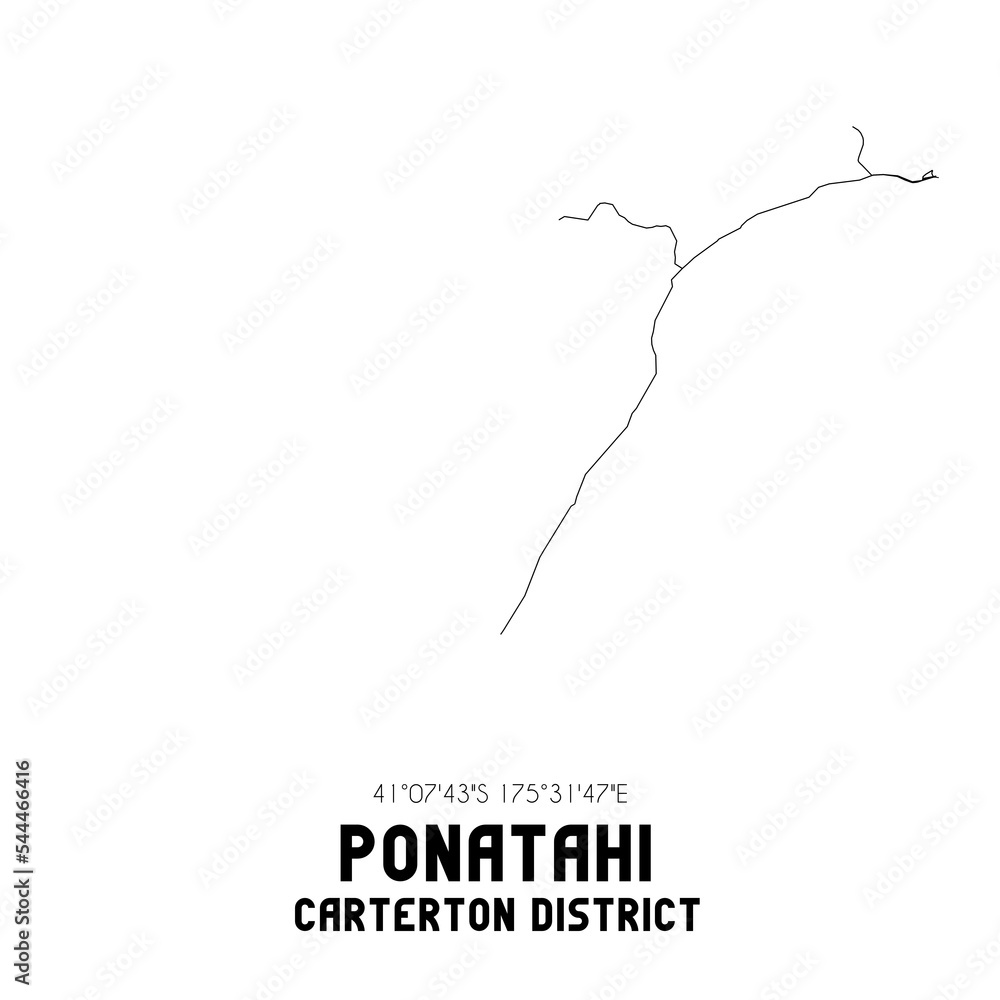Ponatahi, Carterton District, New Zealand. Minimalistic road map with