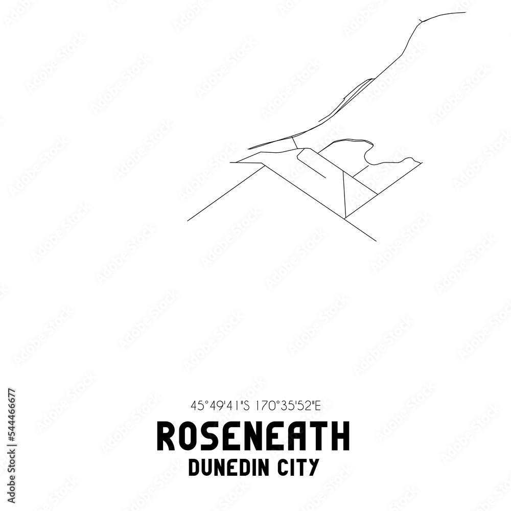 Roseneath, Dunedin City, New Zealand. Minimalistic road map with black and white lines Roseneath, Dunedin City, New Zealand. Minimalistic road map with black and white lines