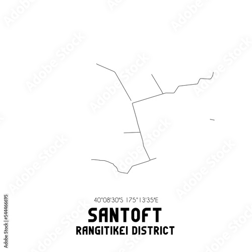 Santoft  Rangitikei District  New Zealand. Minimalistic road map with black and white lines