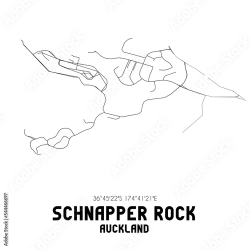 Schnapper Rock, Auckland, New Zealand. Minimalistic road map with black and white lines
