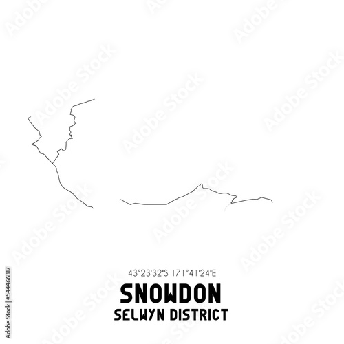 Snowdon, Selwyn District, New Zealand. Minimalistic road map with black and white lines photo