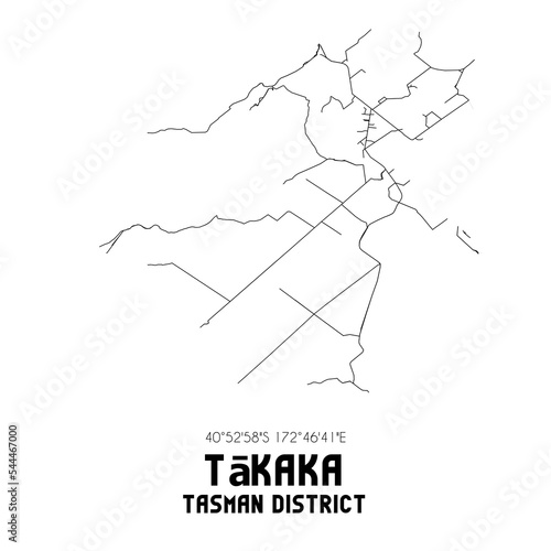 Takaka  Tasman District  New Zealand. Minimalistic road map with black and white lines