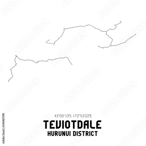 Teviotdale, Hurunui District, New Zealand. Minimalistic road map with black and white lines photo