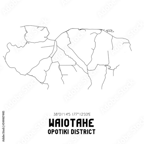 Waiotahe, Opotiki District, New Zealand. Minimalistic road map with black and white lines photo