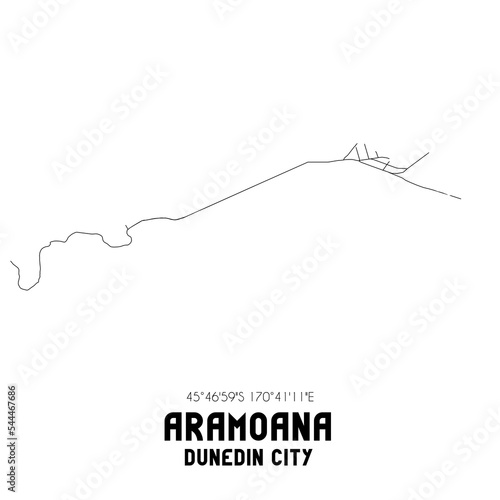 Aramoana, Dunedin City, New Zealand. Minimalistic road map with black and white lines