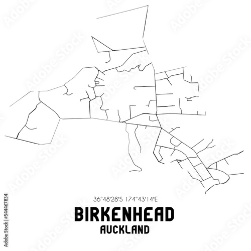 Birkenhead  Auckland  New Zealand. Minimalistic road map with black and white lines