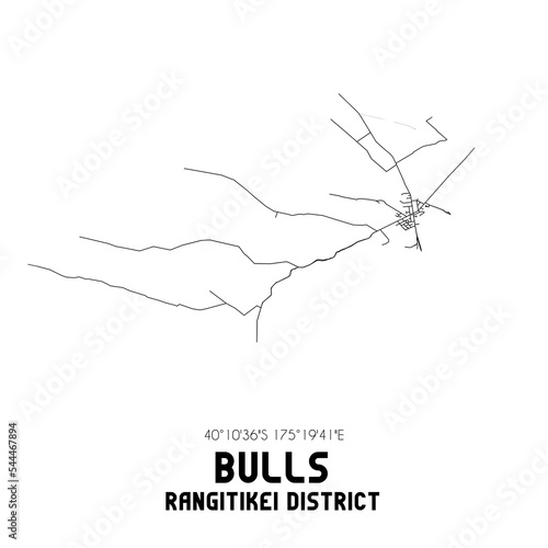 Bulls, Rangitikei District, New Zealand. Minimalistic road map with black and white lines photo