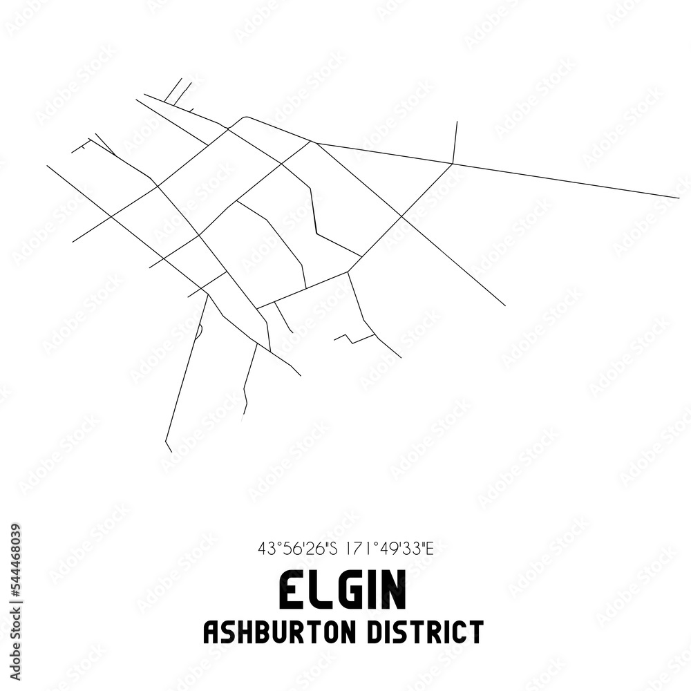 Elgin, Ashburton District, New Zealand. Minimalistic road map with