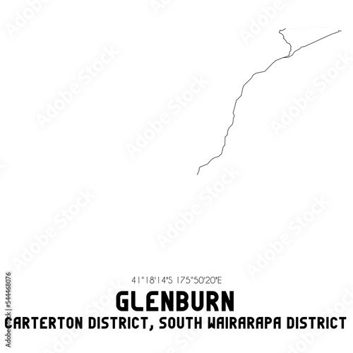 Glenburn, Carterton District, South Wairarapa District, New Zealand. Minimalistic road map with black and white lines photo