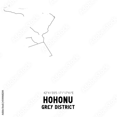 Hohonu, Grey District, New Zealand. Minimalistic road map with black and white lines photo